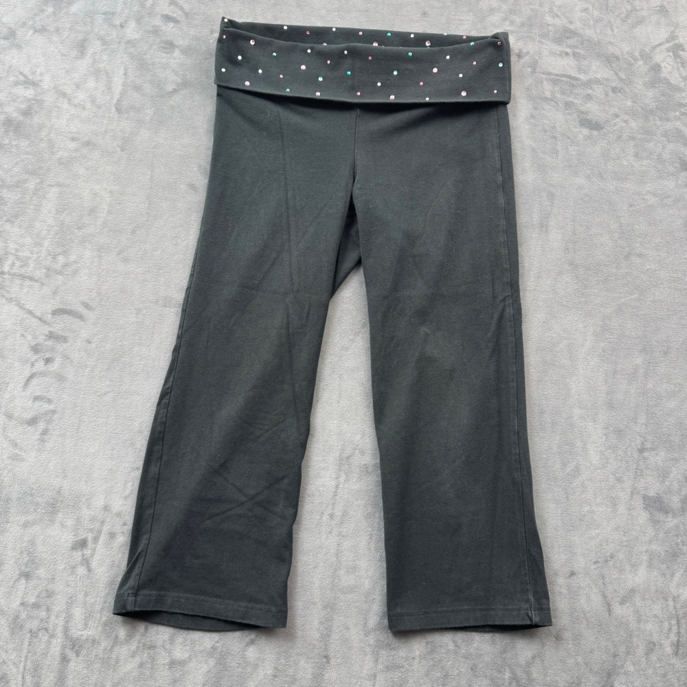 Victoria Secret PINK Yoga Pants Black Rhinestone Foldover Crop Leggings Small